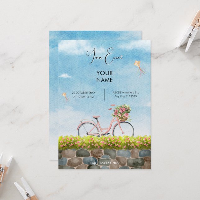 Blue Sky bicycle landscape  Invitation (Front/Back In Situ)