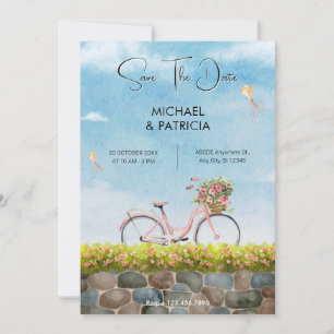 Blue Sky bicycle landscape wedding  Save The Date
