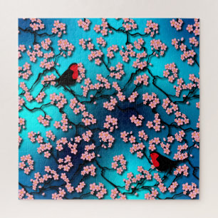 Blue Sky Bird Cherry Blossom Jigsaw Puzzle