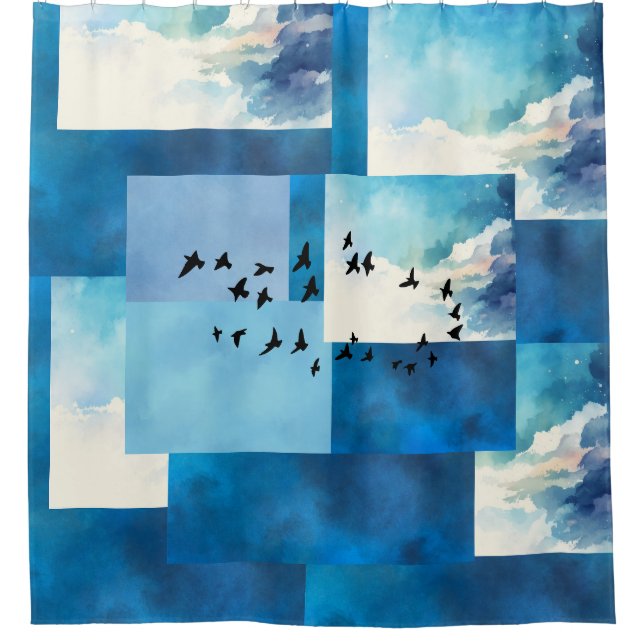 Blue Sky Birds Design Shower Curtains (Front)