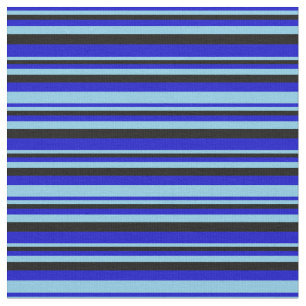 Blue, Sky Blue & Black Striped/Lined Pattern Fabric
