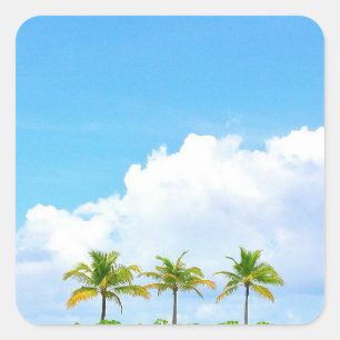 Blue Sky Clouds And Palms Blank Template Square Sticker