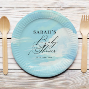 Blue Sky Clouds Baby Shower Paper Plate