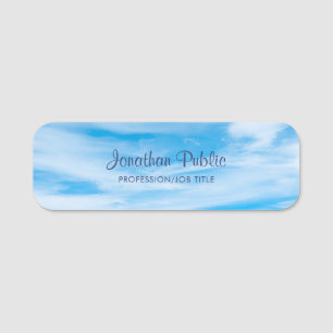 Blue Sky Clouds Handwritten Script Name Template Name Tag