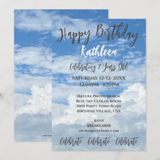 BLUE SKY CLOUDS PHOTO BIRTHDAY INVITATION