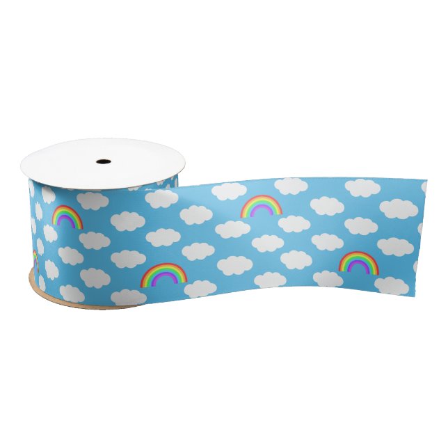 Blue Sky Clouds Rainbow Pattern Satin Ribbon (Spool)