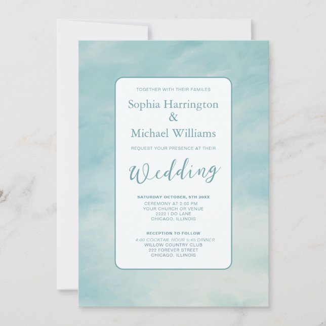 Blue Sky Clouds Wedding Invite QR Code Ethereal (Front)