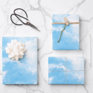 Blue Sky Clouds Wrapping Paper Sheet