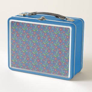 Blue Sky Dancing Watercolor Daisies Metal Lunch Box