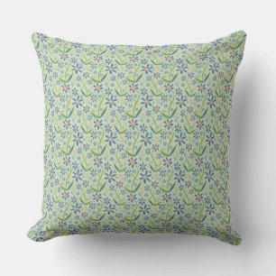 Blue Sky   Dancing Watercolor Daisies Throw Pillow