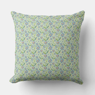 Blue Sky | Dancing Watercolor Daisies Throw Pillow