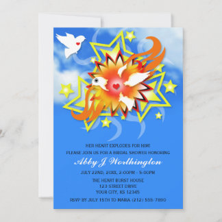 Blue Sky Explods Birds Bridal Shower Invitations