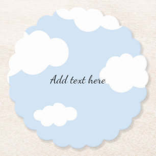 Blue Sky, Fluffy White Clouds Template Paper Coaster