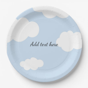 Blue Sky, Fluffy White Clouds Template Paper Plate
