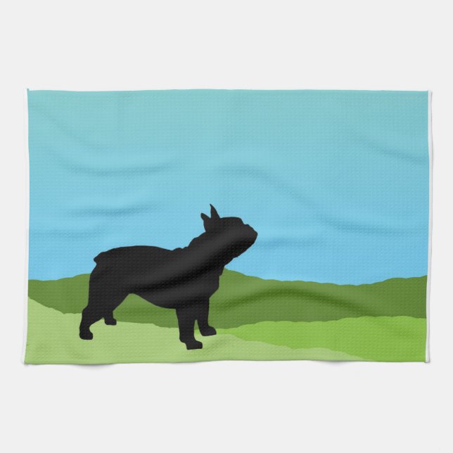 Blue Sky French Bulldog Kitchen Towel (Horizontal)