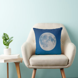 Blue Sky Full Moon Throw Pillow