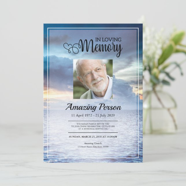 Blue sky Funeral order of service Invitation (Standing Front)