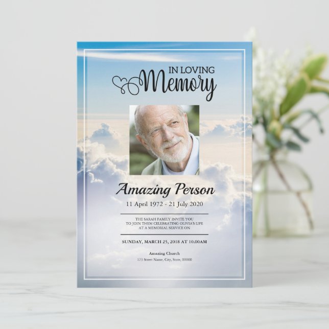 Blue sky Funeral order of service Invitation (Standing Front)