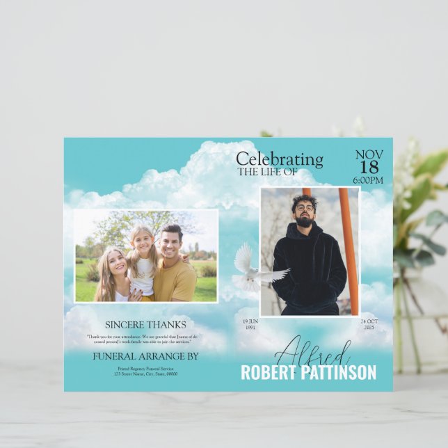 Blue Sky Funeral Program Template (Standing Front)