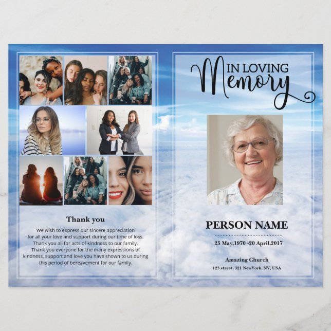 Blue sky Funeral Program template (Front)