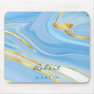 Blue Sky Gold Glitter Marble Customizable Mouse Pad
