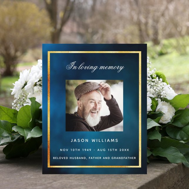 Blue sky gold photo funeral program (Creator Uploaded)