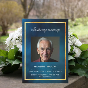 Blue sky gold photo funeral program card
