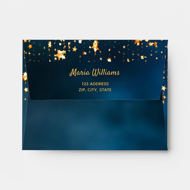 Blue sky gold Stars moon return address Envelope (Back (Top Flap))