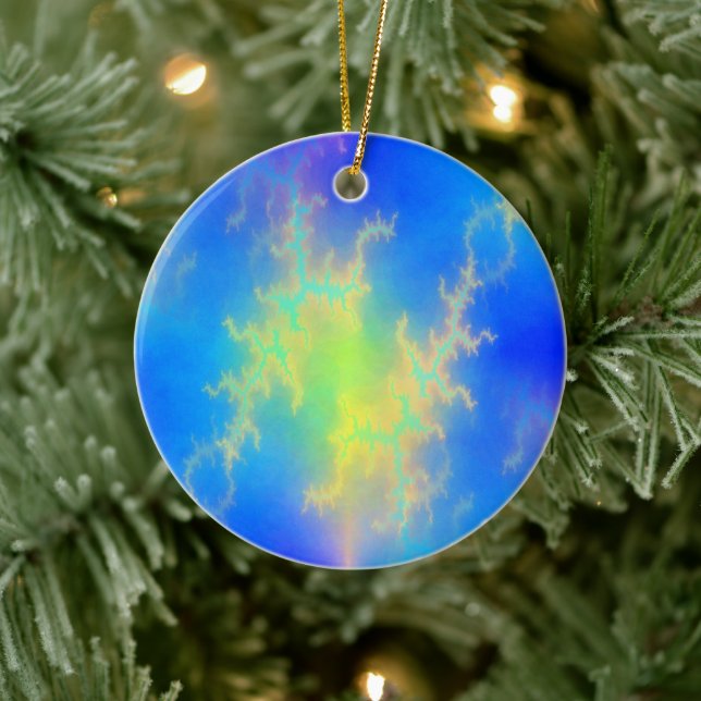 Blue Sky & Golden Yellow Lightning Bolts Ceramic Ornament (Tree)
