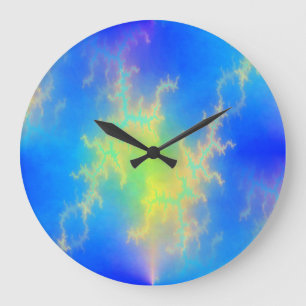 Blue Sky & Golden Yellow Lightning Bolts Large Clock