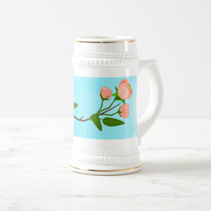 Blue sky gradient with blooming spring branch  beer stein