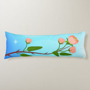 Blue sky gradient with blooming spring branch body pillow