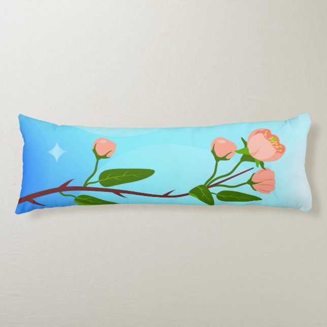 Blue sky gradient with blooming spring branch  body pillow (Front)