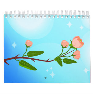 Blue sky gradient with blooming spring branch  calendar
