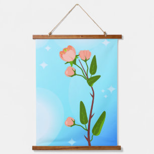 Blue sky gradient with blooming spring branch hanging tapestry