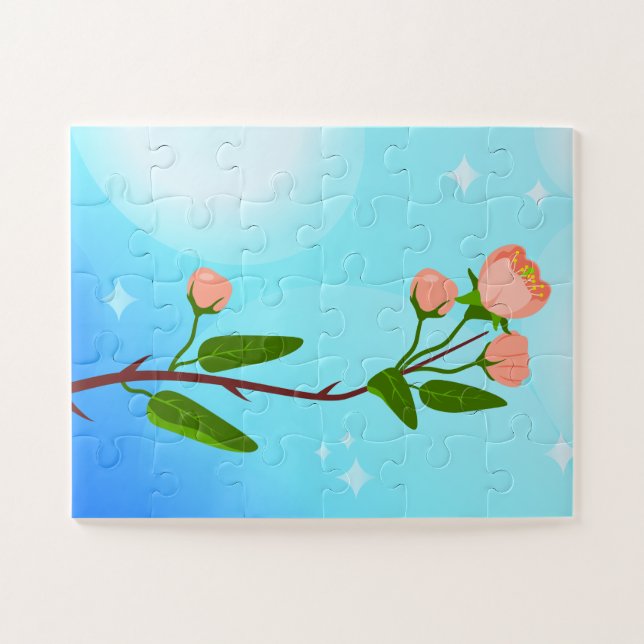 Blue sky gradient with blooming spring branch  jigsaw puzzle (Horizontal)
