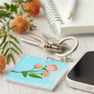 Blue sky gradient with blooming spring branch keychain