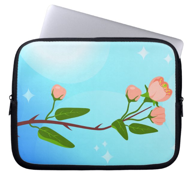 Blue sky gradient with blooming spring branch  laptop sleeve (Front)