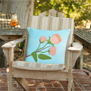 Blue sky gradient with blooming spring branch outdoor pillow