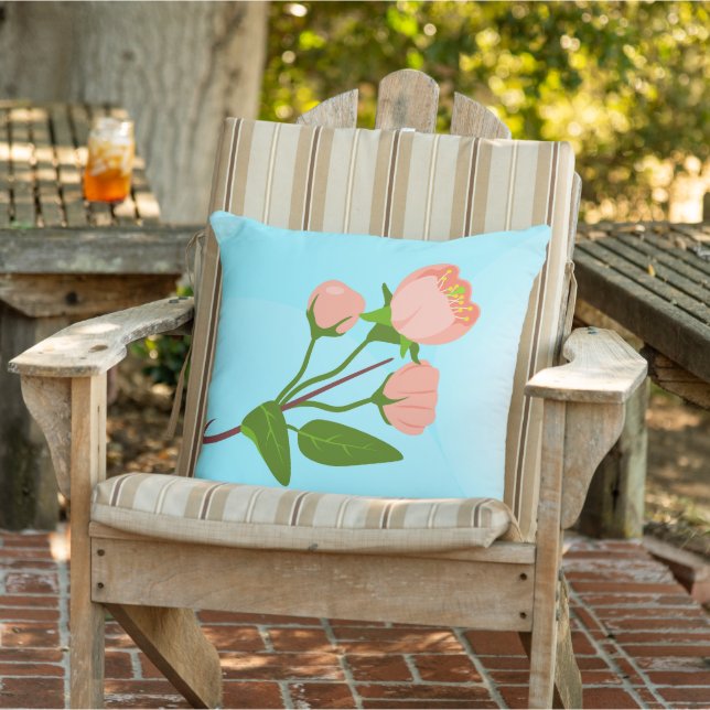 Blue sky gradient with blooming spring branch  outdoor pillow (Chair)