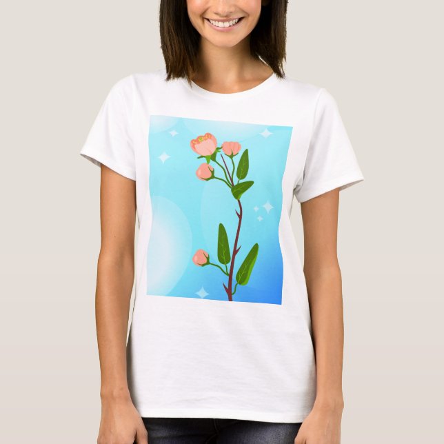 Blue sky gradient with blooming spring branch  T-Shirt (Front)
