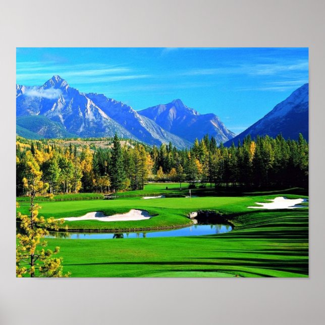 Blue Sky Green Grass Mountain Image Poster de golf (Devant)