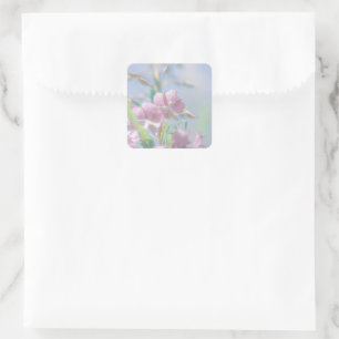 Blue Sky Green Plant Leaves Purple Flowers Square Sticker