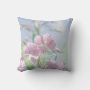 Blue Sky Green Plant Leaves Purple Flowers Throw Pillow