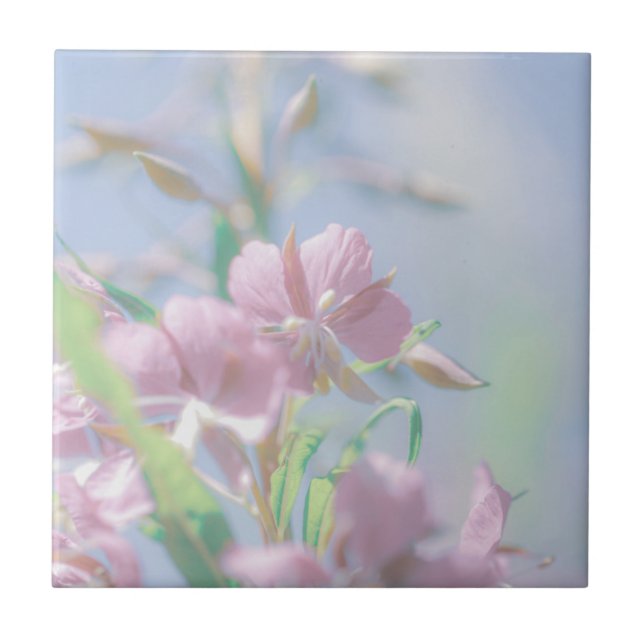 Blue Sky Green Plant Leaves Purple Flowers Tile (Front)