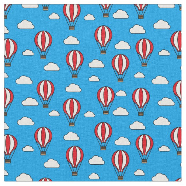 Blue Sky Hot Air Balloon Pattern Fabric (Close Up)