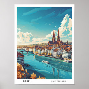 Blue Sky in Basel Switzerland Vintage Travel  Poster