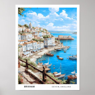Blue Sky in Brixham Devon England Vintage Travel  Poster