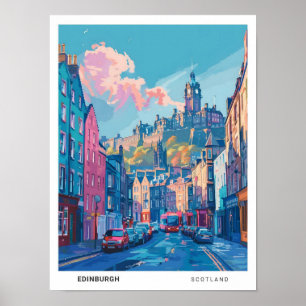 Blue Sky in Edinburgh Scotland Vintage Travel Poster