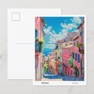 Blue Sky in Girona Spain Vintage Travel  Postcard